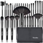 Makeup Brushes 32pcs, Yuwaku Professional Makeup Brush Set, Kabuki Face Eyes Shadow Eyeliner Foundation Blush Lip Powder Liquid Cream Blending Brushes (BLACK)