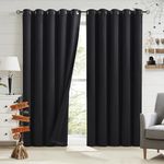 Bujasso Blackout Curtains Black for Kitchen Living Room Full Light Blocking Window Curtains 90 Inches Length Room Darkening Blackout Curtains for BedRoom Set of 2 Panels Grommet Top 65" Wx90 L Black