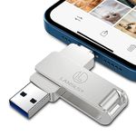 LANSLSY 256GB Flash Drive for iPhone Photo Stick ,USB 3.0 External Storage ,3 in 1 iPhone Thumb Drive Memory Stick for iPhone/iPad/Android/PC/Mac (256GB, Silver)