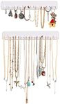 Boxy Concepts Necklace Organizer - 2 Pack - Easy-Install 10.5"x1.5" Hanging Holder Wall Mount with 10 Necklace Hooks - Beautiful Necklace Hanger also for Bracelets, Earrings, and Keys (White)