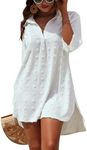 MAIABLEAU Womens Swimsuit Coverups Bikini Swimwear Casual Beach Cover Up Shirt Dress Swiss Dot White L