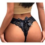 NewBull Sexy Lace Brazilian Knickers for Women, Floral Mesh Panties Womens Bowknot Cheeky Thongs Low Rise Briefs Underwear T Back Bikini Stretchy Tangas Pants (UK, Alpha, S, Regular, Regular, Black)