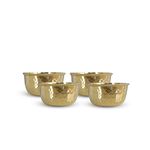 INDIAN ART VILLA Pure Brass Hammered Beeded Design Flat Bottom Bowl, Decorative Dinnerware, Tableware and Serveware for Home Hotel Restaurant, Volume-230 ml, Set of 4