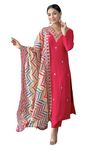 Naixa Women's Gajri Viscose Embroidered Straight Kurta with Viscose Pant and Silk Blend Printed Dupatta Sets (NX-467-Gajri-L)