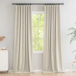 Novecozy 100% Blackout Curtains 108 Inches Length Long,Faux Linen Thermal Insulated Curtains Drapes for Bedroom/Living Room,Rod Pocket/Back Tab/Hook Belt/Ring Clips (2 Panels,W50 x L108,Light Beige)