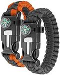 Ember Rock Paracord Survival Bracelet - 2 Pack Survival Kit Firestarter Bracelets - Includes Compass, Firesteel, Whistle and Parachute Cord (Orange & Black)