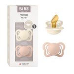 BIBS Couture Natural Rubber Baby Pacifier - Anatomical & Soft Nipple, Gentle Shield Prevents Skin Irritation & Moisture Buildup, 100% Food Grade, BPA Free Soother, 0-6 Months, Pack of 2, Ivory & Blush