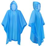 flintronic 2PCS Waterproof Poncho Adult, Reusable Rain Ponchos, EVA Rain Poncho, Lightweight Waterproof Raincoat with Hoods, Rain Cover Poncho for Camping, Hiking Travel Men Women (Blue)