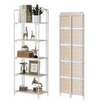 Crofy No Assembly Folding Bookshelf for Living Room, 5 Tier White Collapsible Book Shelf for Home Office, Portable Bookcase Storage Organizer