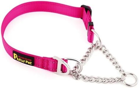 Plutus Pet Martingale Dog Collar with Stainless Steel Chain and Reflective Nylon, Adjustable No Pull Training Collar, for Small Medium, and Large Dogs, Hot Pink, L