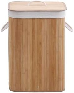 Sherwood Home Rectangular Collapsible Bamboo Folding Laundry Basket Washing Bin Hamper Cotton Handles Suitable for Any Room - 40 x 30 x 60CM