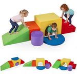 COSTWAY Toddler Climb and Crawl Foam Play Set, 6 Piece Educational Soft Foam Climbing Blocks, Indoor Baby Activity Play Structures for Climbing, Sliding, Crawling (Yellow+Red)