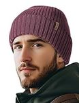 OUTDOOR SHAPING Merino Wool Beanie for Men & Women, Unisex Daily Cuffed Plain Knit Hat, Soft Warm Winter Hat, Wine, One size