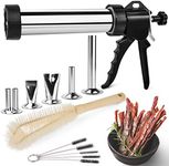 Eschen Jerky Gun, Stainless Steel Jerky Gun Kit, Jerky Maker Gun, 1 Pound Easy Clean Jerky Shooter Sausage Stuffer Machine with 5 Stainless Nozzles and 6 Cleaning Brushes, Gift for Kitchen lover Mom