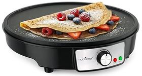 Electric Griddle Crepe Maker Cooktop - Nonstick 12 Inch Aluminum Hot Plate with LED Indicator Lights & Adjustable Temperature Control - Wooden Spatula & Batter Spreader Included
