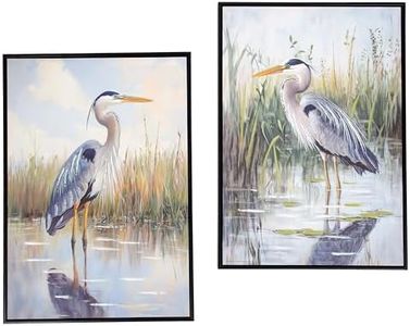 Great Blue Heron Framed Canvas Wall Art Gel Giclee Print Black Frame 27.5" x 20" Set of 2 (Black, Blue Heron)