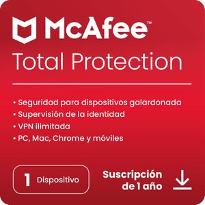 McAfee Total Protection 2024, 1 dispositivo | Antivirus, VPN, seguridad móvil y de Internet | PC/Mac/iOS/Android|Suscripción de 1 año | Código de activación por correo electrónico