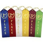 RibbonsNow 1st - 6th Place Award Ribbons - 72 Total Ribbons - 12 Each Place with Card & String