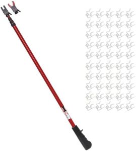 No Ladder PRO MAX Telescoping Pole with Dual Heads & 50 Rapid Release Light Clips for use on Shingles, Gutters, and Eaves - Light Hanging Kit for Christmas Lights and Year Round Decorations