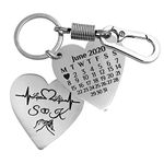 BAMALI Personalize Calendar Key Chain With Date And Name On Matt Finish Steel Metal Occasion Wedding Anniversary Loved One Valentine Friendship Day New Home (Heart Shape 38X38Mm, Silver)