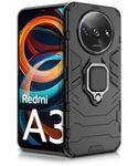 WOW IMAGINE Shock Proof Back Case Mobile Cover for Mi Redmi A3 | Redmi A3X | Poco C61 | Back Cover Case (Tough Armor | Hybrid PC + TPU | Ring Holder & in-Built Kickstand | Black)