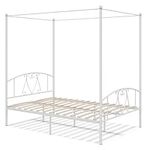 COSTWAY Double Canopy Bed Frame, Metal Platform Bed Base with Headboard, Footboard & 31cm Underbed Storage, Wooden Slat Support Mattress Foundation, No Box Spring Needed (White)