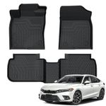 FIILINES Floor Mats for Hon-da Civic 2022-2026, All Weather TPE Civic Floor Liners Durable Odorless Front & Rear Row Set Black(Fit Rear Seat Without 2nd Row USB Port)