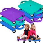 6 Pieces Sports Scooter Board Bulk Sitting Scooter Board with Handles Plastic Casters Sport Flat Scooter for Kids Children Gym Indoor Outdoor Activities Play Equipment(Bright Color)