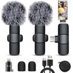 Dual Wireless Microphone for iPhone/iPad/Android, Wireless Lavalier Microphone, Transmission Distance of 50 Meters, Mini Microphones for Video Recording Facebook/Tiktok/YouTube/Vlog, Plug&Play