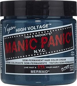 MANIC PANIC Mermaid Hair Dye - Classic High Voltage - Semi Permanent Hair Color - Neon, Cool Ocean Blue, Slightly Green Undertones - Glows In Blacklight - Vegan, PPD & Ammonia-Free - For Coloring Hair