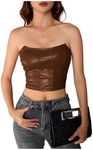 Milumia Women's PU Leather Bandeau Tube Top Strapless Bustier Corset Crop Top Coffee Brown Small