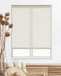 Persilux Window Blinds Free-Stop Cordless Roller Shades Natural Woven Linen Fabric Light Filtering Window Shades Thermal Insulated Privacy Roller Blinds for Door, Kitchen (73" W x 96" H, Linen Beige)