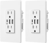 DEWENWILS USB Outlet, 3-Port USB Wall Outlet (2 USB A & 1 USB C), 30W 6A Receptacle Outlet, 15A Tamper Resistant, Screwless Wall Plate Included, UL Listed, 2 Pack, White