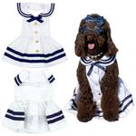 Parisian Pet Dog Dress Sailor White Summer Clothes Outfit for Girl Puppy, Dogs and Cats, L