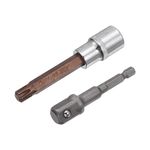 uxcell T52 Torx Bit Socket, 1/2" Square Drive CR-V Sockets, S2 Steel Bits 4" Length with Hex Shank Power Drill Adapter