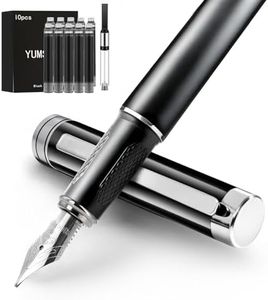 YUMSWETP Black Fountain Pen,0.5mm Medium Nib for Writing Smooth,Includes Refillable Ink Converter,10 Black Ink Cartridges & Gift Case For Graceful Calligraphy