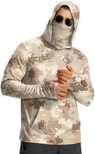Hooded Sun Shirts for Men - Fishing Hoodies for Men with Hood & Face Mask & Thumb Hole Camouflage Print Long Sleeve UV Protection Shirt Men Breathable Rash Guard Shirt - Hiking,Fishing,Camping,Travel