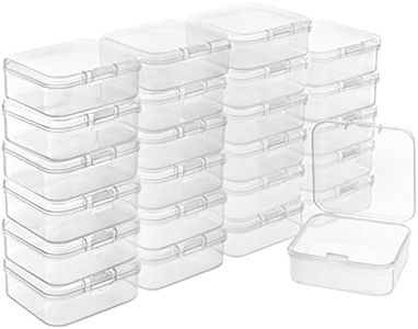 BELLE VOUS Cajas Organizadoras con Tapa de Bisagra (Pack de 28) Caja Almacenaje Pequeña, Mediana y Grande de Plástico Transparente - Cajas Apilables para Pastillas, Joyas y Artículos de Manualidades