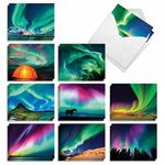 The Best Card Company - 20 Landscape Nature Note Cards Blank (4 x 5.12 Inch) (10 Designs, 2 Each) - Aurora Borealis AM7029OCB-B2x10