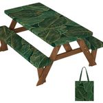 Velway Picnic Table Cover with Bench Covers: 6FT Waterproof Windproof Elastic Fitted Tablecloth Cover with Storage Bag - 3-Piece Set Camping Table Cover with Seat Covers