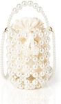 BABEYOND Women Pearl Clutch Purse - Bucket Beaded Bridal Evening Bag Formal Reticulated Bag with Inner Bag for Party Wedding