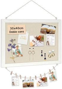 DOLLAR BOSS tablero de corcho pared con lino 30×40CM 1 pieza, tablón de anuncios, pizarra de corcho de doble cara con marco de madera para casa, cocina y oficina con 10 chinchetas