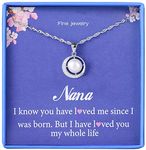 Nana Gifts Grandmother Necklace 925 Sterling Silver Single Pearl Pendant Moon Crystal CZ Cubic Zirconia Crystal Jewelry Grandma Nanna Birthday Women Gift