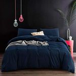 ECOCOTT Navy Blue Duvet Cover Full, 100% Washed Cotton 3 Piece Bedding Set 1 Duvet Cover with Zipper and 2 Pillowcases, Ultra Soft and Easy Care Breathable Duvet Cover (Navy Blue, Full)