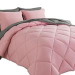Cosybay Bed in a Bag King Comforter Sets 7pcs All Season Solid Down Alternative Bedding Sets Pink and Grey with Comforter, Pillow Shams, Flat Sheet, Fitted Sheet and Pillowcases