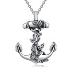 LUHE Anchor Necklace for Women Men Sterling Silver Graduation Gifts Leaf and Anchor Nautical Necklace Ocean Jewelry, Sterling Silver, No Gemstone