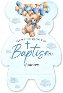 brayqu Baby Boy Baptism Invitations Baptism of Our Son Blue Bear Shaped Invitations Fill-in Bear Baptism Invites (20 Invitations with Envelopes)