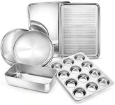 E-far 6-Piece Baking Pans set, Stainless Steel Bakeware Set for Oven, Include 8-Inch Cake Pan/Rectangle Baking Cookie Sheet/Muffin/Loaf Pan, Non-Toxic & Heavy Duty, Dishwasher Safe