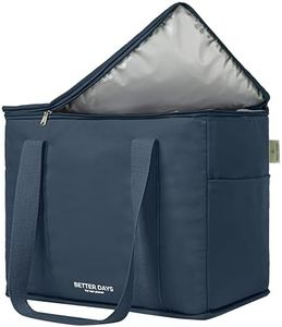 Reusable Insulated Grocery Bag - Leak Proof, X Large Insulated Cooler Bag - Insulated Shopping Bags for Groceries - Travel Cooler Bag for Frozen and Hot Food with Zippered Top (Deep Blue)