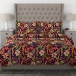 myTRIDENT Glaced Cotton Microfiber Bedsheet for Double Bed, Printed Queen Size Bedsheet Set with 2 Pillow Covers - Lily